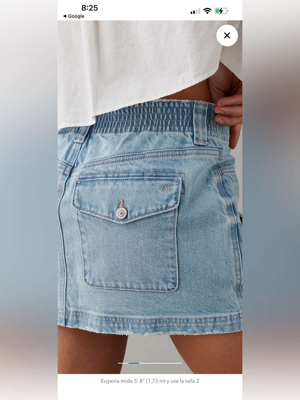 American Eagle Stretch Low-Rise A-Line Denim Cargo Mini Skirt light wash - Picture 2 of 9